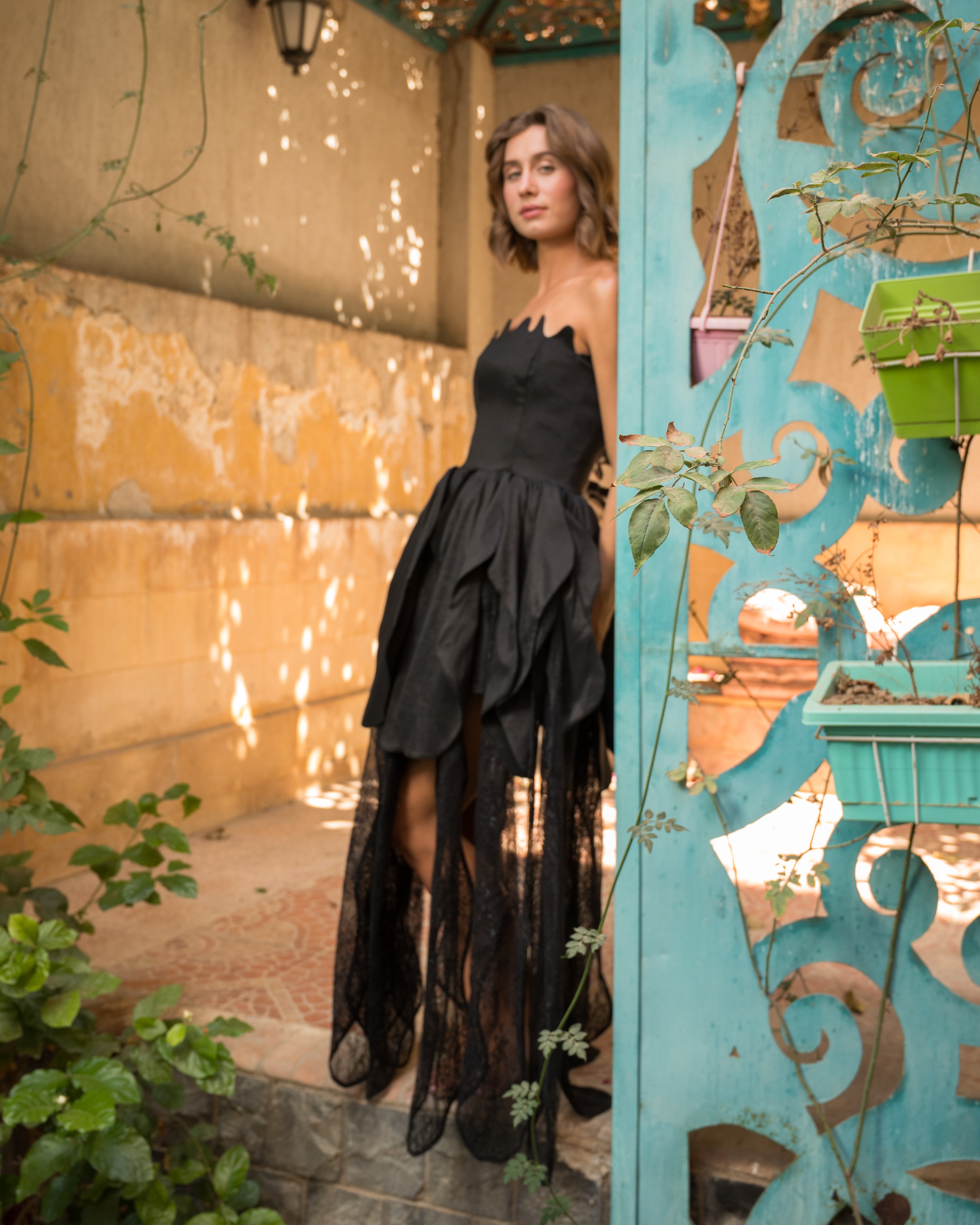 Black rose lace dress