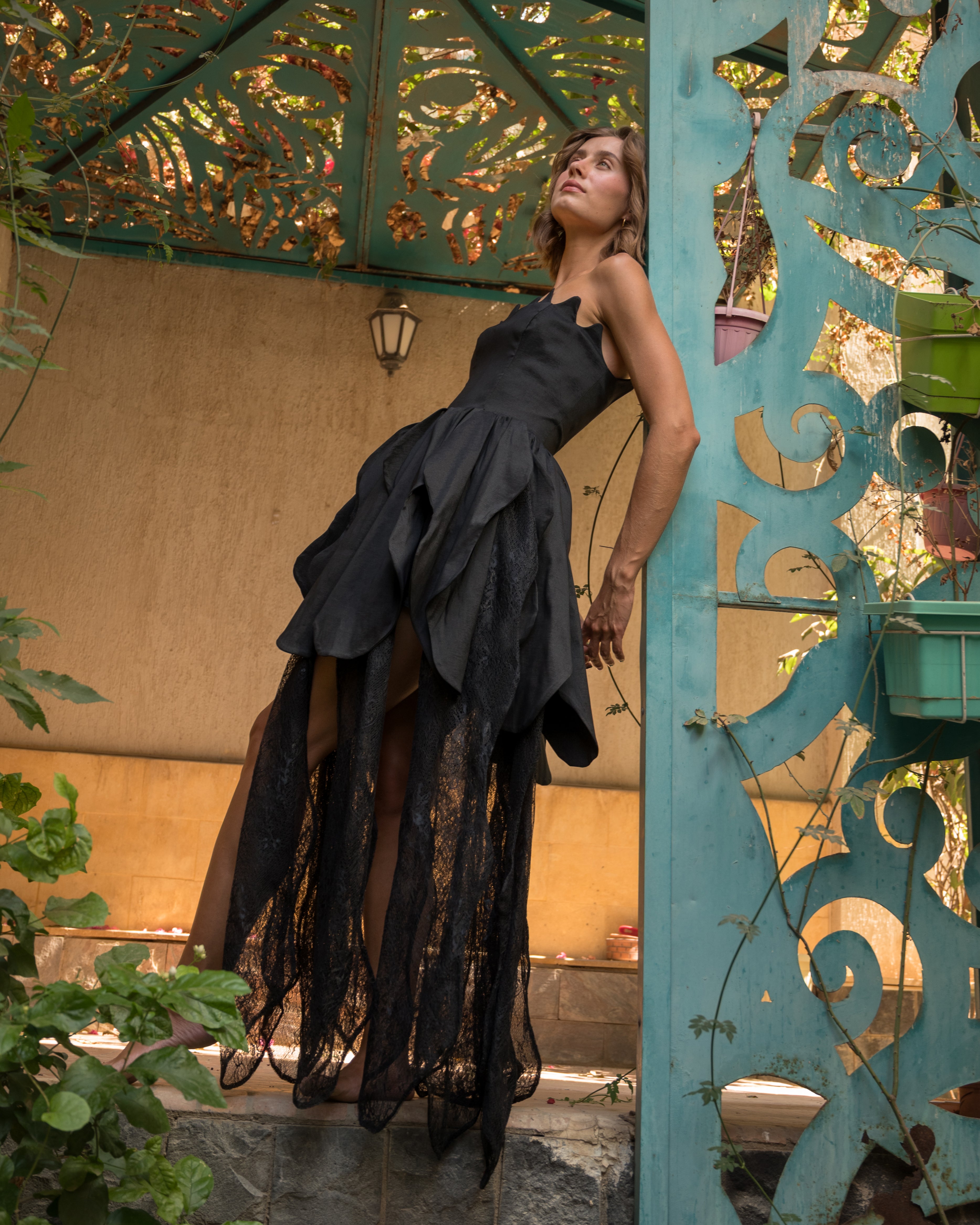 Black rose lace dress