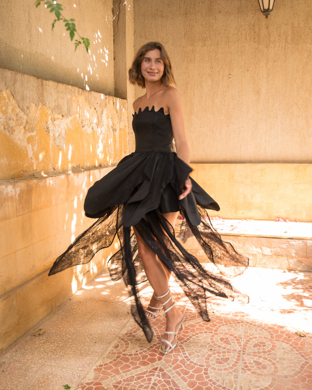Black rose lace dress