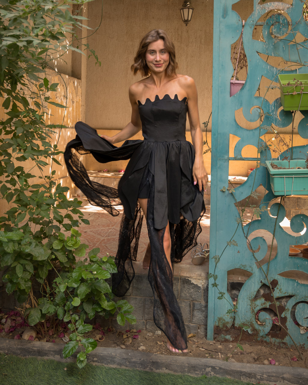 Black rose lace dress