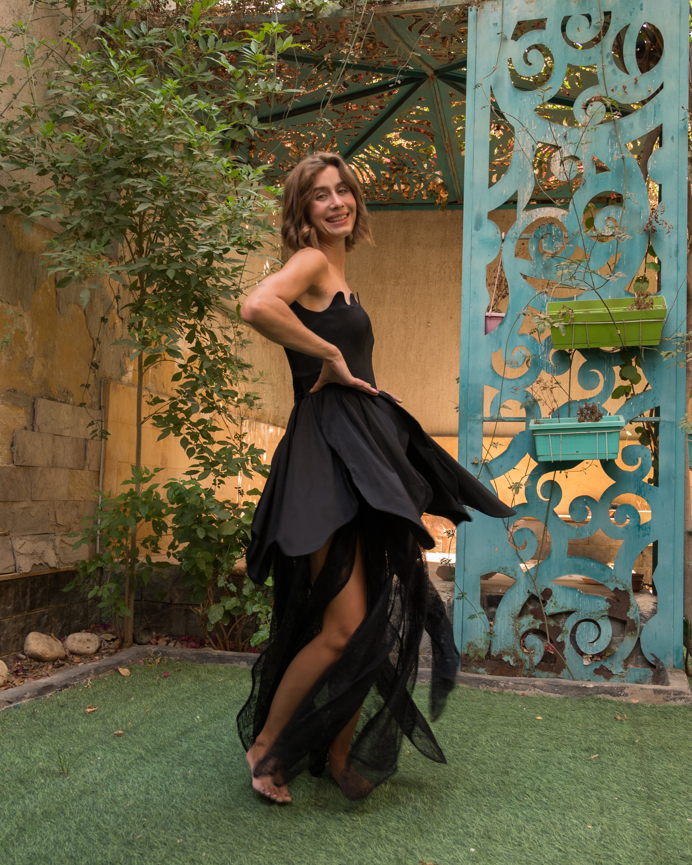 Black rose lace dress